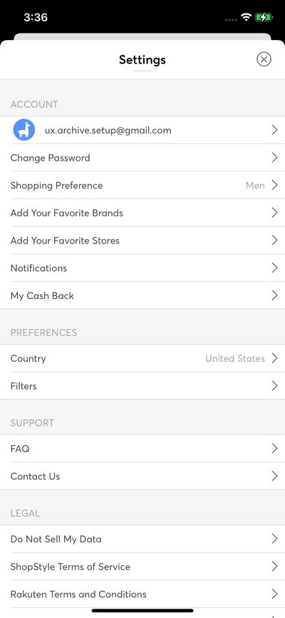 Settings screenshot 