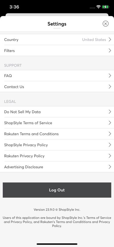 Settings screenshot 