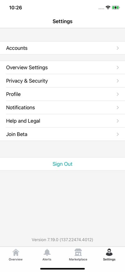 Settings screenshot 