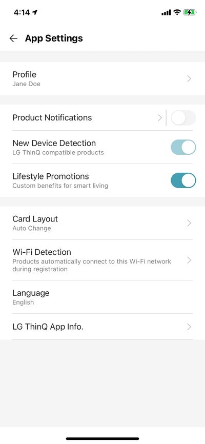 Settings screenshot 