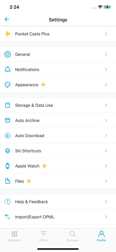 Settings screenshot 