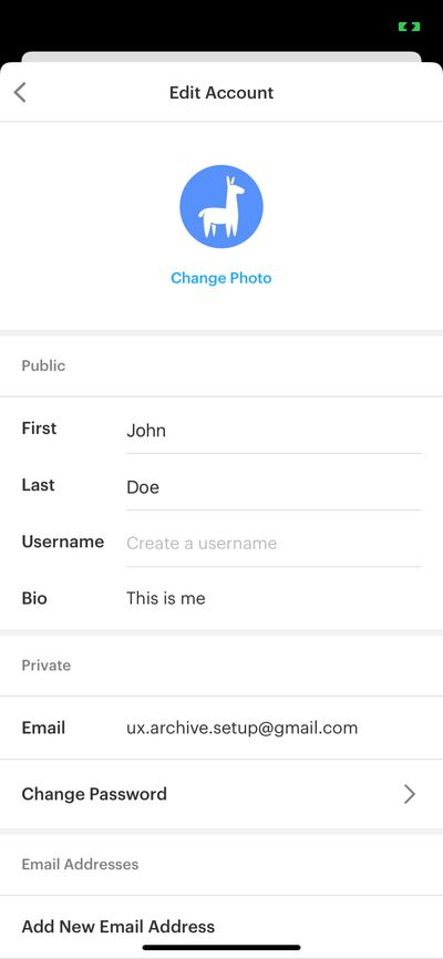Profile & Account screenshot 