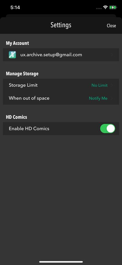 Settings screenshot 