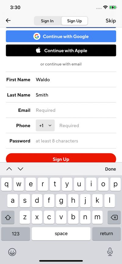 Signups screenshot 