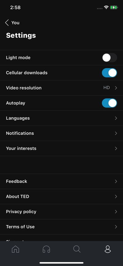 Settings screenshot 