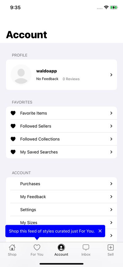 Profile & Account screenshot 