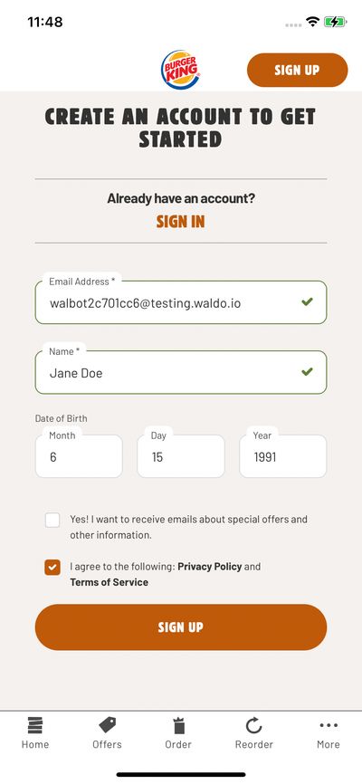 Signups screenshot 