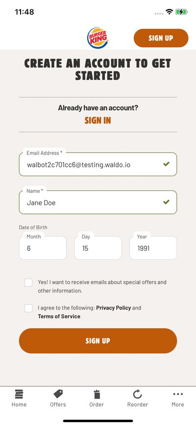 Signups screenshot 