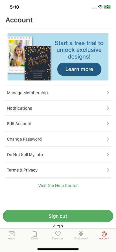 Profile & Account screenshot 