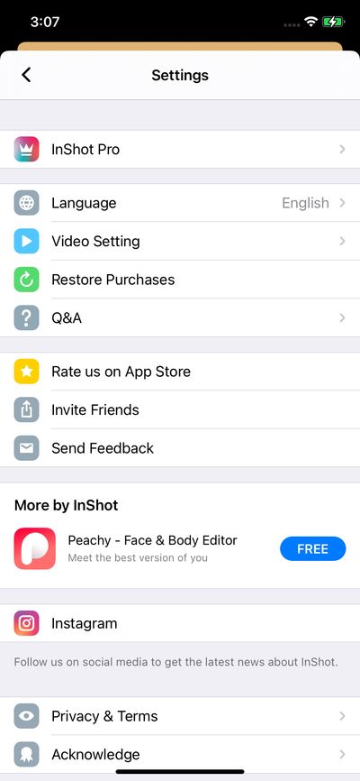 Settings screenshot 